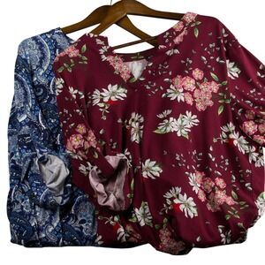 Floral Burgundy and Blue Women's Tunic Top